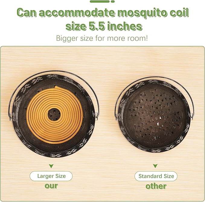Portable Iron Mosquito Coil Holder with Handle Round Heat-Resistant Incense Holder (Bronze)