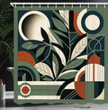 Ambesonne Mid Century Modern Shower Curtain, Leaves Art with Abstract Retro Geometric Lines and Shapes, Cloth Fabric Bathroom Decor Set with Hooks, 69" W x 75" L, Sage Green Cinnamon Beige