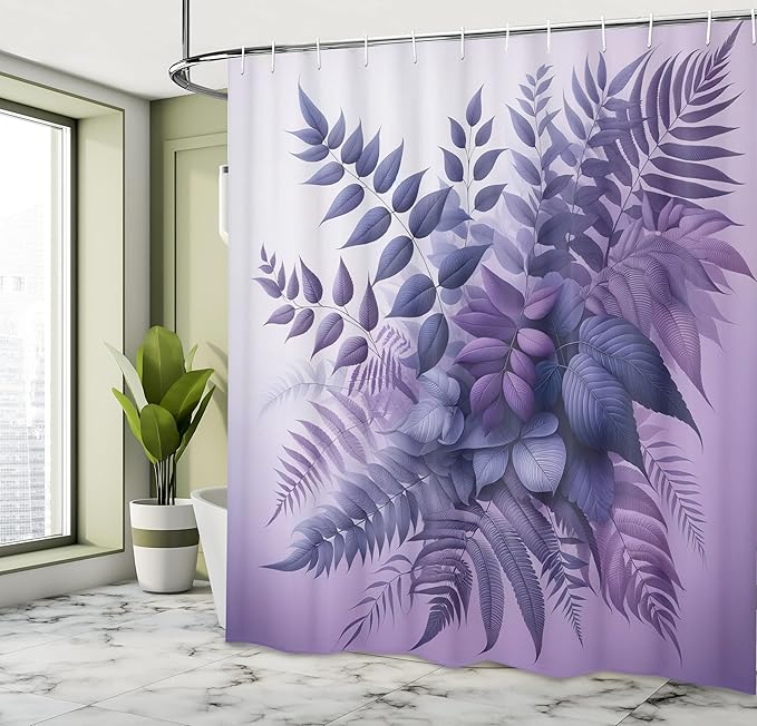 Ambesonne Purple Shower Curtain, Romantic Tones Leafy Bouquet Fantasy Woodland Dreamy Atmosphere Leaves, Cloth Fabric Bathroom Decor Set with Hooks, 69" W x 84" L, Dark Lavender and Mauve