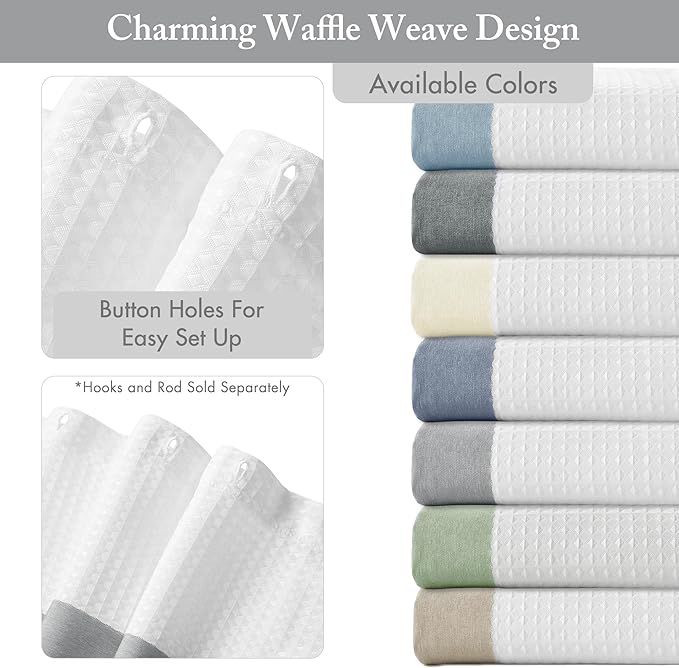 Madison Park Spa Waffle Shower Curtain Pieced Fabric with 3M Scotchgard Moisture Management Modern Home Bathroom Decorations, Wide 108"x72", Grey