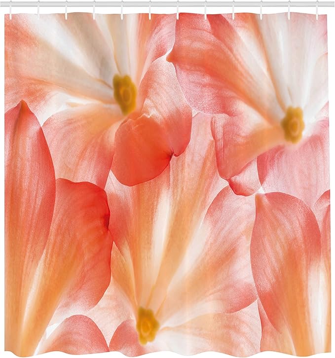 Ambesonne Floral Shower Curtain, Pastel Color Spring Flowers in Detail Fresh Soft Texture Natural Romantic Macro Photo, Cloth Fabric Bathroom Decor Set with Hooks, 69" W x 70" L, Salmon