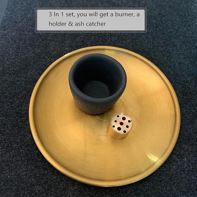 Multiple Function Incense Burner for Burning Palo Santo,Sage, Handcrafted Moon Surface Concrete Burner,Brass Incense Sticks & Cones Holder Steel Ash Catcher Yoga Meditation Gift Home Decor