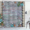 Ambesonne Pearls Shower Curtain, Floral Rustic Designed Pearls and Lace Like Design Flowers Wooden Background Print, Cloth Fabric Bathroom Decor Set with Hooks, 69" W x 70" L, Brown Blue