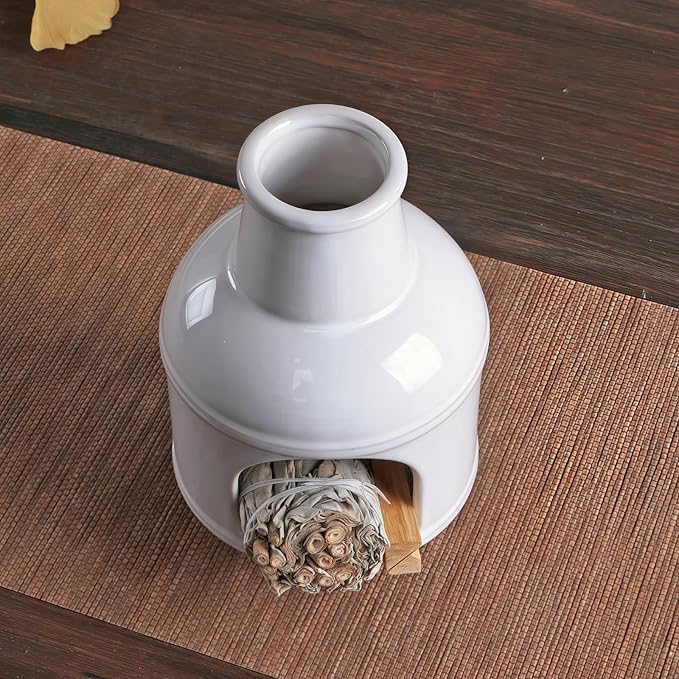 Handmade Ceramic Palo Santo Holder – Suitable for Burning Sage & Palo Santo - Mini Chimenea-Style Burner, an Incense Burner for Spiritual Meditation, Yoga or Home Decoration