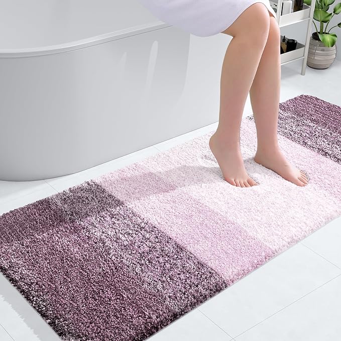 OLANLY Large Bathroom Rugs Mat 54x24, Extra Soft Absorbent Microfiber Bath Rugs, Rubber Backing, Quick Dry, Machine Washable Bath Mats for Bathroom Floor, Tub and Shower, Home Decor Accessories, Mauve