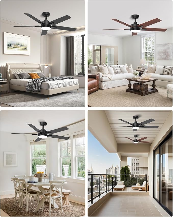 52 Inch Smart Ceiling Fans with Lights, Compatible with Alexa/Remote/APP, Downrod Mount, Reversible DC Motor, High CFM, 5 Blades, 6 Speeds, 3CCT, Dimmable, for Bedroom, Living Room, Black