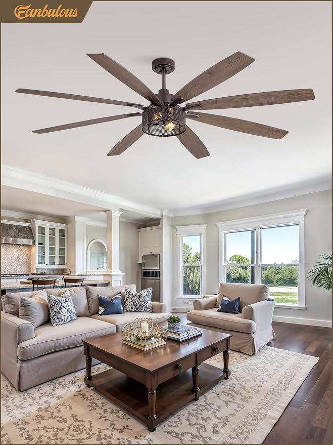 Fanbulous Farmhouse Ceiling Fans with Lights and Remote, 72 Inch Oil Bronze Industrial Caged Ceiling Fans for Bedroom Living Room Kitchen, 6 Speed Reversible Quiet DC Motor, Dual Finish 8 Blades