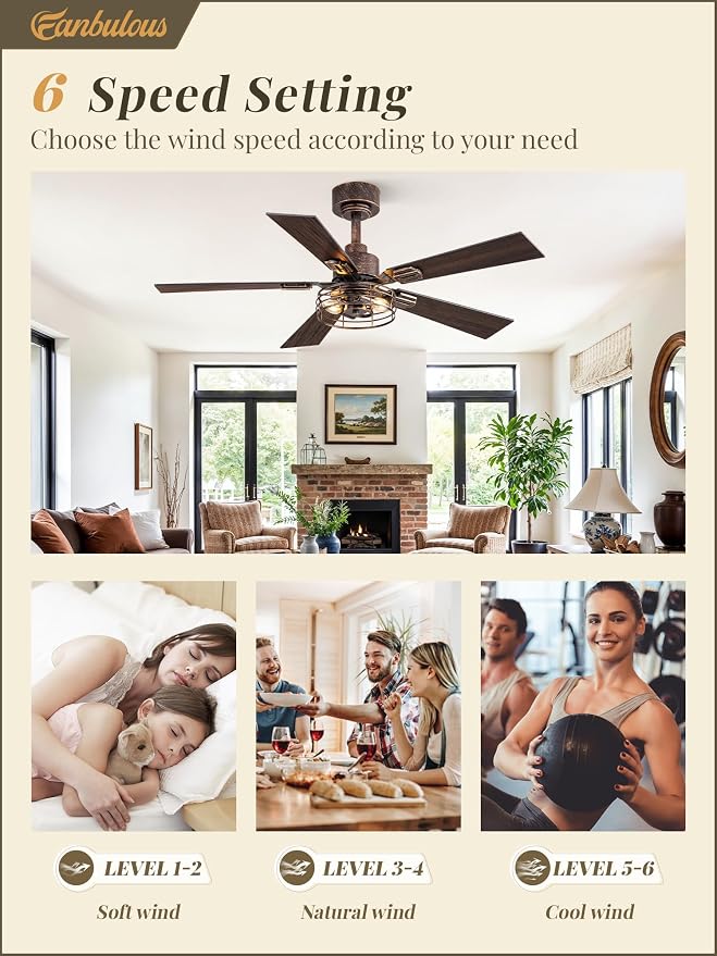 2 Pack Farmhouse 42 Inch Ceiling Fans with Lights, Industrial Caged Ceiling Fans for Bedroom Living Room, Double-Sided 5 Blades Rustic Ceiling Fan-Black Gold