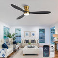 52 Inch Black Ceiling Fan with Light and Remote & APP Control, 3 Wooden Blades, 6 Wind Speeds, Quiet DC Motor, Indoor Low Profile Ceiling Fan for Bedroom Living Room Farmhouse Patio