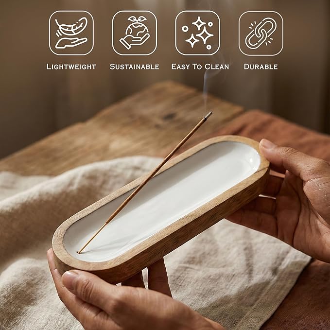 The Art Box Wooden Incense Holder for Sticks – 12 Inch Ash Catcher Incense Burner Tray, White Color, Modern Home Décor & Meditation Accessory
