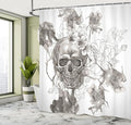 Ambesonne Day of The Dead Shower Curtain, Painting Skull Flowers Dia de Los Muertos Designed Print, Cloth Fabric Bathroom Decor Set with Hooks, 69" W x 70" L, Dimgrey and White