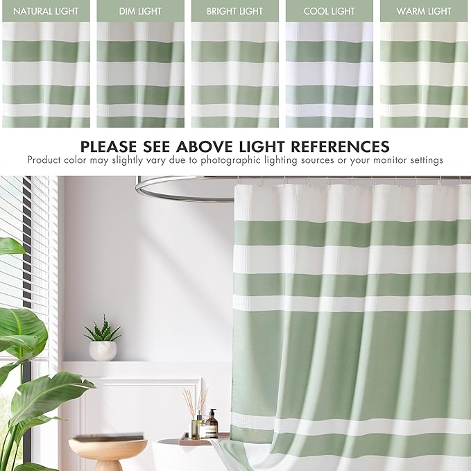 Madison Park Shower Curtain Spa Waffle Weave Shower Curtain for Bathroom 3M Scotchgard Moisture Management, Spa Quality Modern Shower Curtains for Bathroom, Standard 72x72 Sage Green