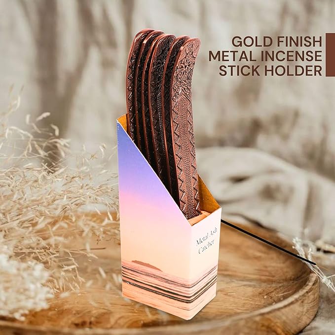 Hosley Set of 6 Metal Incense Stick Holders 9.5-Inch with Ash Catcher, Elegant Copper Finish, Ideal Gift for Wedding, Aromatherapy, Zen, Spa, Reiki, Meditation, Home Decor, Room Decor, Kitchen Decor