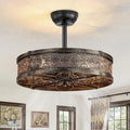 LEDIARY Farmhouse Chandelier Ceiling Fan with Light,20 Inch Black Gold Caged Enclosed Bladeless Fan Lights Ceiling Fixtures,Vintage Victorian Rustic Fandelier for Indoor,Kitchen,Bedroom,Living Room
