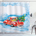 Ambesonne Christmas Shower Curtain, Cloth Fabric Bathroom Decor Set with Hooks, Snowy Winter Scene, 69" W x 70" L, Blue White Red