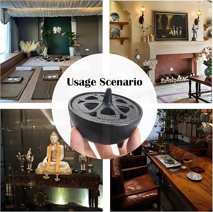 Small Cast Iron Incense Burner Holder, Home Decor, Bowl Design with Decorative Lid, Black Incense for Sticks, Resin, Cone Incense or Wax Melts