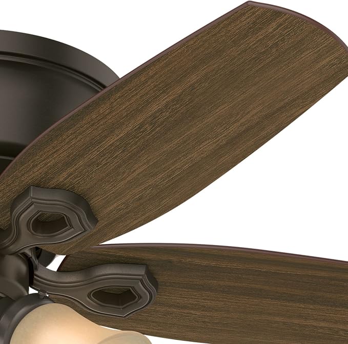Hunter 42 inch Indoor Ceiling Fan with LED Lights - Bronze Ceiling Fan with Pull Chain, For Bedroom, Living Room, or Kitchen, Low Profile Flush Mount, No Remote, 5 Blades - Builder 51091, New Bronze | Low Profile Flush Mount, Pull Chain, 5 Blades, For ...