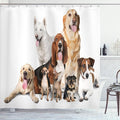 Ambesonne Dog Lover Shower Curtain, Group of Dogs Posing for Photo Shoot Portrait Togetherness Companionship Print, Cloth Fabric Bathroom Decor Set with Hooks, 69" W x 70" L, Brown Beige