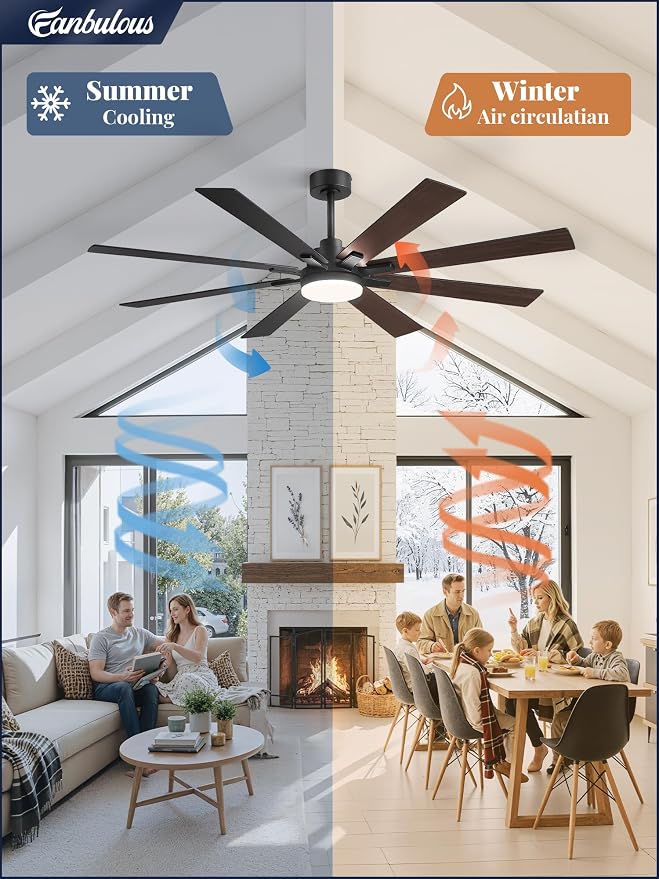 Fanbulous 65 Inch Ceiling Fan with Light and Remote, 6 Speeds Reversible DC Motor Ceiling Fans for Living Room Patio Garage, 3CCT Dimmable LED, 8 Wood Blades, Downrod Mount, Sloped Ceiling Compatible