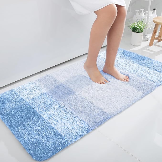 OLANLY Bathroom Runner Rugs Mat 47x24, Extra Soft Absorbent Microfiber Bath Rugs, Rubber Backing, Quick Dry, Washable Long Bath Mats for Bathroom, Tub and Shower, Home Decor Accessories, Light Blue