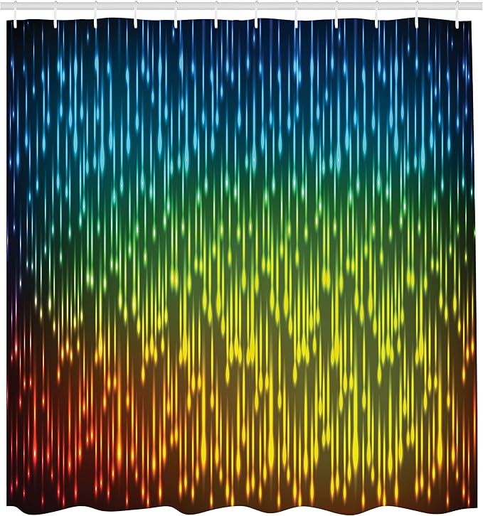 Ambesonne Colorful Shower Curtain, Galaxy Universe Outer Space Inspired Technical Neon Rain Modern Abstract Art Print, Cloth Fabric Bathroom Decor Set with Hooks, 69" W x 70" L, Lime Green Sky Blue