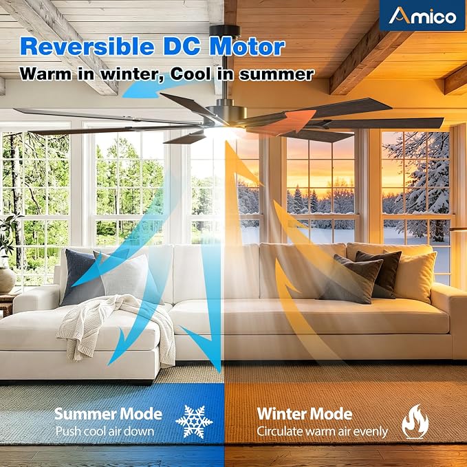 Amico 80 Inch Ceiling Fans with Lights and Remote, Indoor Outdoor Ceiling Fan for Patio Living Room, Kitchen, Quiet 6-Speed Reversible DC Motor, Dual-Sided Blades, Modern Farmhouse Dimmable & 3CCT