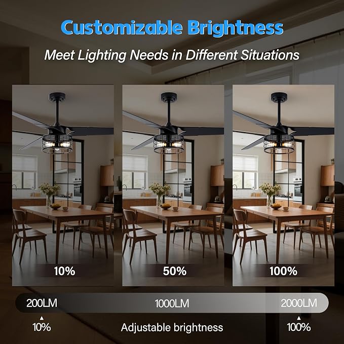 Chandelier Ceiling Fans With Lights And Remote,60 Inch Caged Ceiling Fan With Light,App 3 Blades E26 Fandelier Ceiling Fans With Lights,Crystal Ceiling Fan For Bedroom,Living Room. (Black)