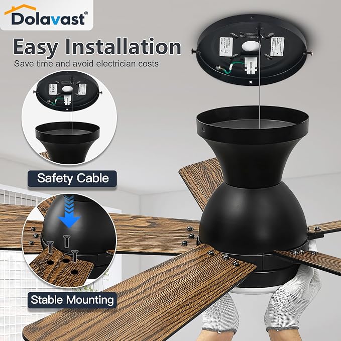 Ceiling Fans with Lights, 42 Inch Low Profile Ceiling Fan with Light and Remote Control, Flush Mount, Reversible, 3CCT, Dimmable LED, Quiet, Black Ceiling Fan for Bedroom, Kitchen