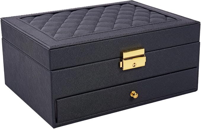 coobest Jewelry Box, 2 Layer Jewelry Organizer with Velvet Earring Organizer, Jewelry Holder Organizer Travel, White Jewelry Boxes for Women, Jewelry Boxes & Organizers for Girls, Black