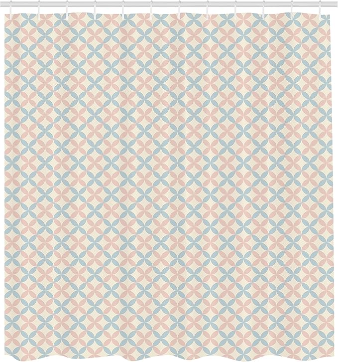 Ambesonne Shabby Flora Shower Curtain, Floral Motif Pastel Colors Flower Petals Pattern Geometric Ornate, Cloth Fabric Bathroom Decor Set with Hooks, 69" W x 84" L, Cream Salmon Pale Blue