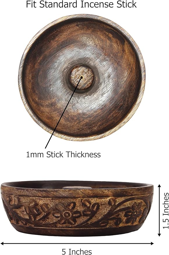 COTTON CRAFT - Wooden Incense Holder - 2 Pack Hand Carved Floral Incense Burner - Ash Catcher Bowl - Incense Sticks Aroma Room Freshener Zen Home Décor Gift - Yoga Meditation - 5 x 5 x 1.5 - Natural