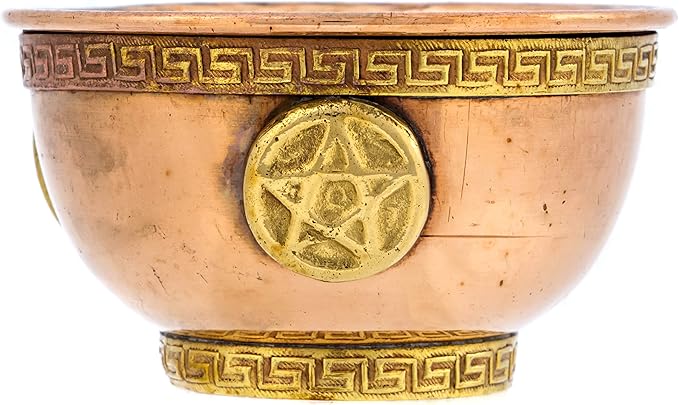 Pentagram Copper Bowl - Offering Bowl for Altar Use, Ritual Offerings, Witchy Home Decor - Incense Holder for Incense Cones, White Sage, Palo Santo Sticks - 3 Inches Wide