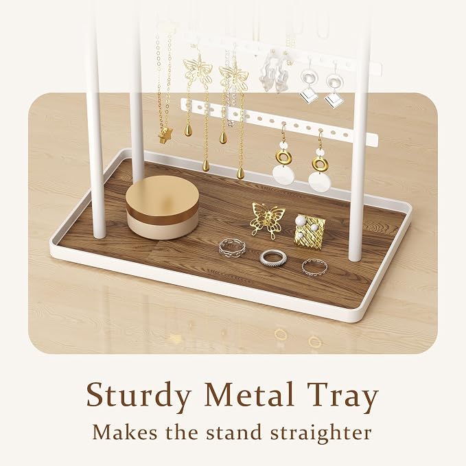 susswiff Jewelry Holder Organizer Stand - Adjustable Tall 17.5" (Max), Sturdy Jewelry Hanger for Necklaces, Earrings, Bracelets, Rings, Jewlery Display and Storage, White, Metal