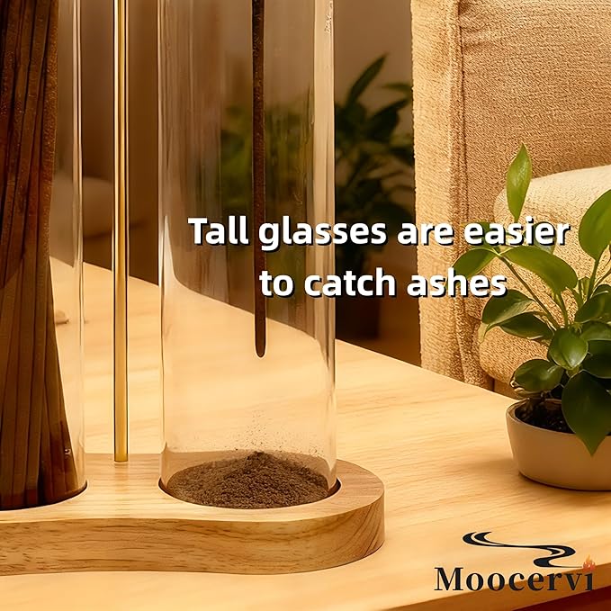 Incense Holder, Warm Minimalism Natural Incense Sticks Burner Holder with Storage,Hang Upside Down Incense Holder for Sticks with Glass Ash Catcher for Meditation Yoga Spa Room (Natural)