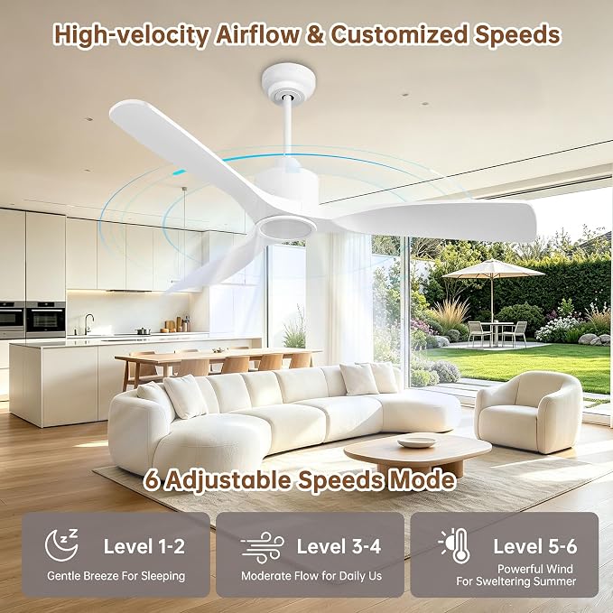 Ovlaim 52 Inch Modern White Ceiling Fan with Lights and Remote High CFM | 3 Blade Smart Ceiling Fan, ETL Listed Quiet Reversible DC Motor,Dimmable 3 Color Light,For Bedroom Living Room Garage Outdoor