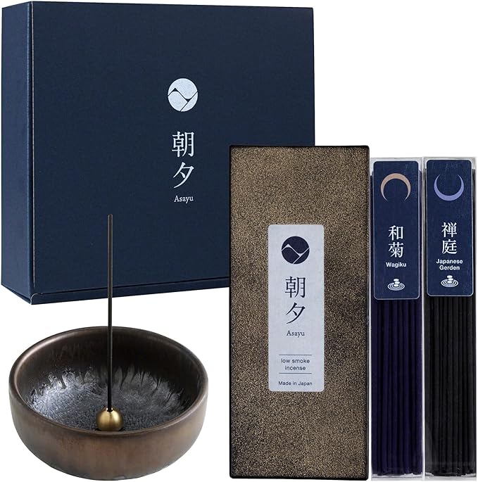 Incense Gift Set Japanese Garden & Wagiku Chrysanthemum + Zen Incense Holder