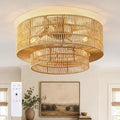 20" Boho Caged Ceiling Fan Light with Remote, Rattan Fandelier Ceiling Fan | Flush Mount Ceiling Fan, 6 Wind Speeds, Reversible, Enclosed Ceiling Fan for Bedroom, Living Room, Dining Room, Nursery