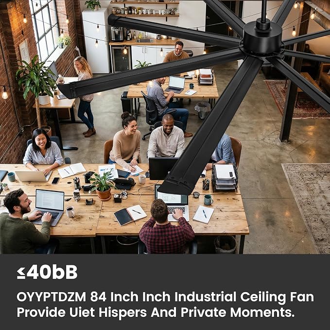 84 Inch HVLS Industrial Ceiling Fan, Large Ceiling Fan with Remote Control, 13500 CFM High Airflow Commercial Fan for Garage Gym Shop Warehouse, Quiet DC Motor, 6 Speeds, 8 Aluminum Blades
