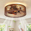 20" Farmhouse Flush Mount Ceiling Fan with Light, Low Profile Wooden Fandelier Ceiling Fan with Remote, 6 Speed Reversible Caged Ceiling Fans with Lights for Bedroom Kitchen Living Room
