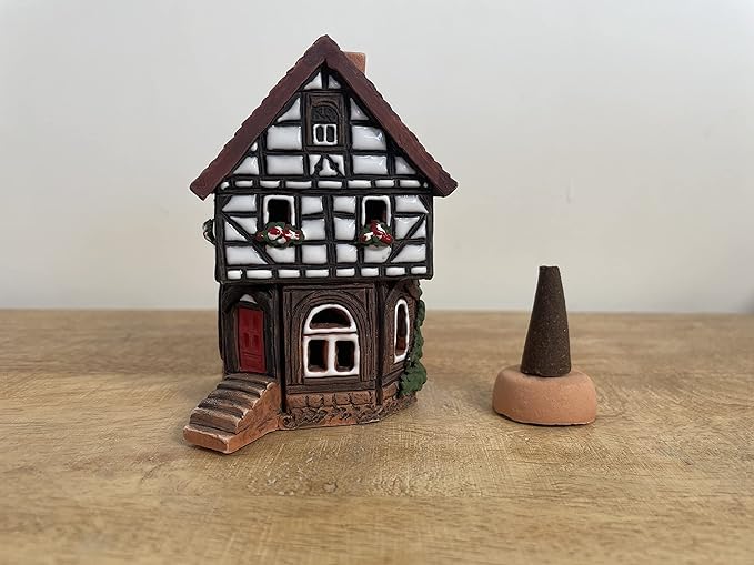 Ceramic Houses and Villages Collection - Handmade House Collectible Miniature of Historic House in Lauterbach Germany - Cone Incense Holder Room Decor Incense Burner S19-6