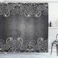 Ambesonne Floral Shower Curtain, Classic Victorian in Dark Contrast Tones with Paisley Petal Floret Image, Cloth Fabric Bathroom Decor Set with Hooks, 69" W x 70" L, White Grey