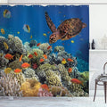 Ambesonne Ocean Shower Curtain, Fishes Old Turtle Hawksbill Floats Under Water Coral Reefs Dahab Red Sea, Cloth Fabric Bathroom Decor Set with Hooks, 69" W x 75" L, Orange Brown