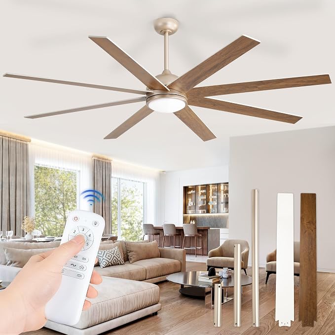 Fanbulous Ceiling Fans with Lights, 72 inch Large Ceiling Fan with Light and Remote, Champaign Gold Ceiling Fan for Living Room Patio, 6 Speeds, Reversible Quiet DC Motor, 3 CCT, Bi-color 8 Blades