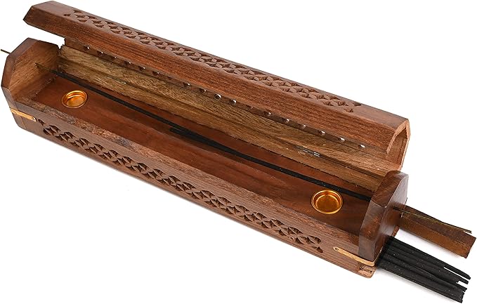 Incense Garden Pack of 2 Incense Stick Holder - Coffin Style - Wood Incense Stick Burner - Handcarved (Natural)