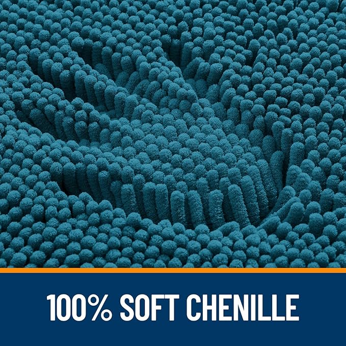 OLANLY Large Bathroom Rugs 40x24, Extra Soft Absorbent Chenille Bath Rugs, Rubber Backing Quick Dry, Machine Washable Bath Mats for Bathroom Floor, Tub and Shower, Home Decor Accessories, Peacock Blue