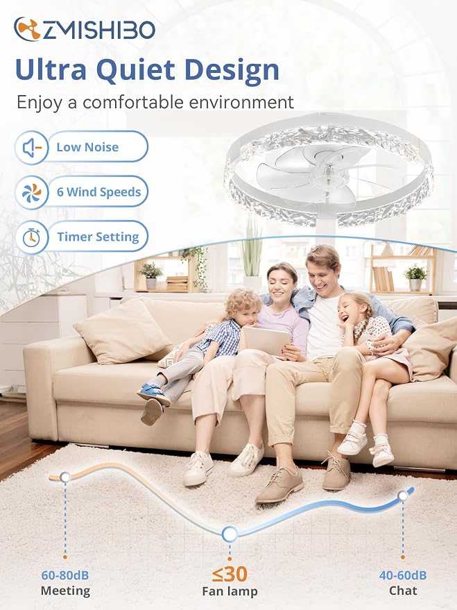 ZMISHIBO Ceiling Fans with Lights and Remote, 18 Inch Flush Mount Fan Light, 6 Speeds, 3CCT, Dimmable, Low Profile Ceiling Fan, Modern Ceiling Fan with Light for Bedroom and Living Room, White
