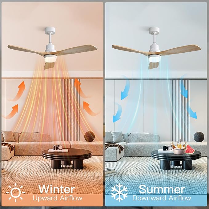 Sofucor Ceiling Fans with Lights, 52 Inch Modern Flush Mount Ceiling Fan with Remote, Low Profile Ceiling Fan for Bedroom Indoor Outdoor, 6-Speed 3 Blades Reversible DC Motor Dimmable Timer