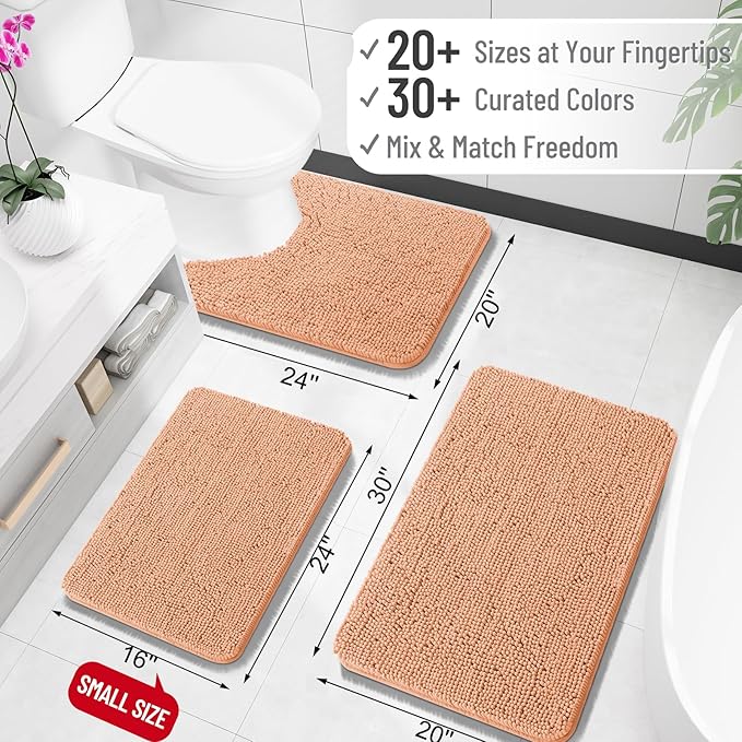 OLANLY Large Bathroom Rugs 59x35, Extra Soft Absorbent Chenille Bath Rugs, Rubber Backing Quick Dry, Machine Washable Bath Mats for Bathroom Floor, Tub and Shower, Home Decor Accessories, Peach