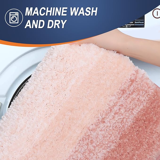 OLANLY Bathroom Runner Rugs Mat 47x24, Extra Soft Absorbent Microfiber Bath Rugs, Rubber Backing, Quick Dry, Washable Long Bath Mats for Bathroom Floor, Tub and Shower, Home Decor Accessories, Peach