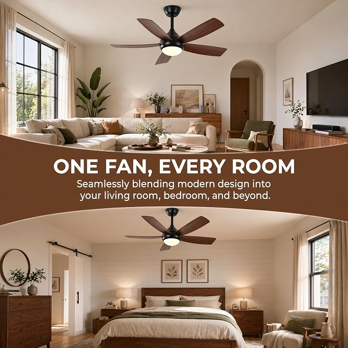 Ceiling Fans with Lights and Remote Control, 42 Inch Ceiling Fan with Light for Bedroom Living Room and Patio, Quiet 6 Speeds DC Reversible, Dimmable, Noiseless, Low Profile Ceiling Fans